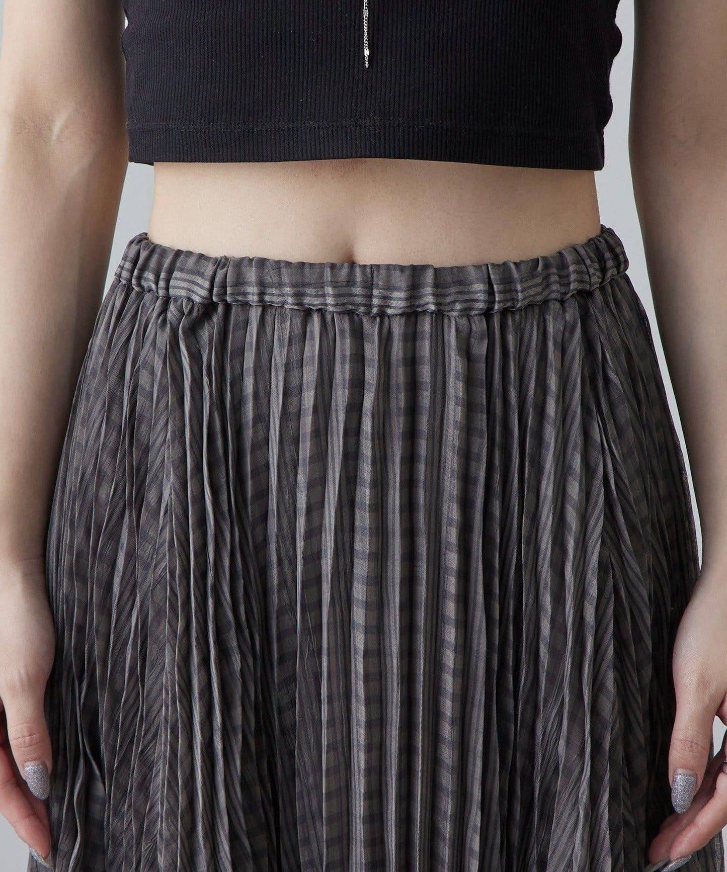 透感格紋百褶半身裙