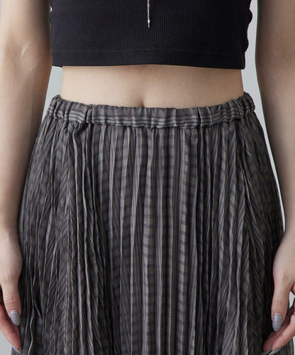 透感格紋百褶半身裙