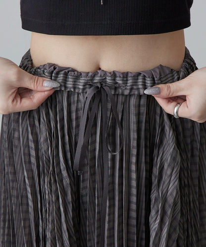 透感格紋百褶半身裙