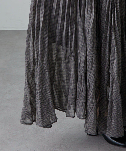 透感格紋百褶半身裙