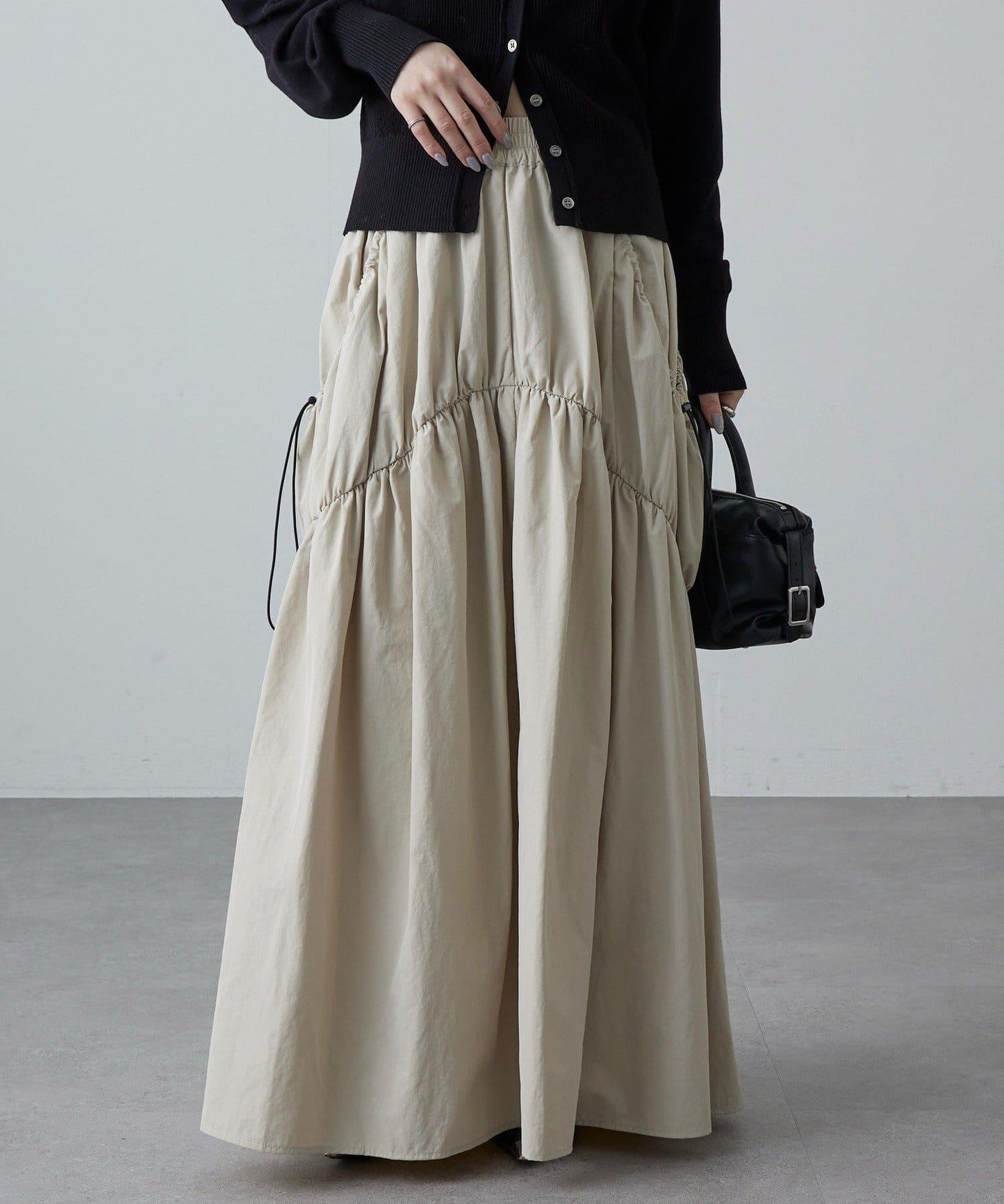 大口袋抽褶半身裙