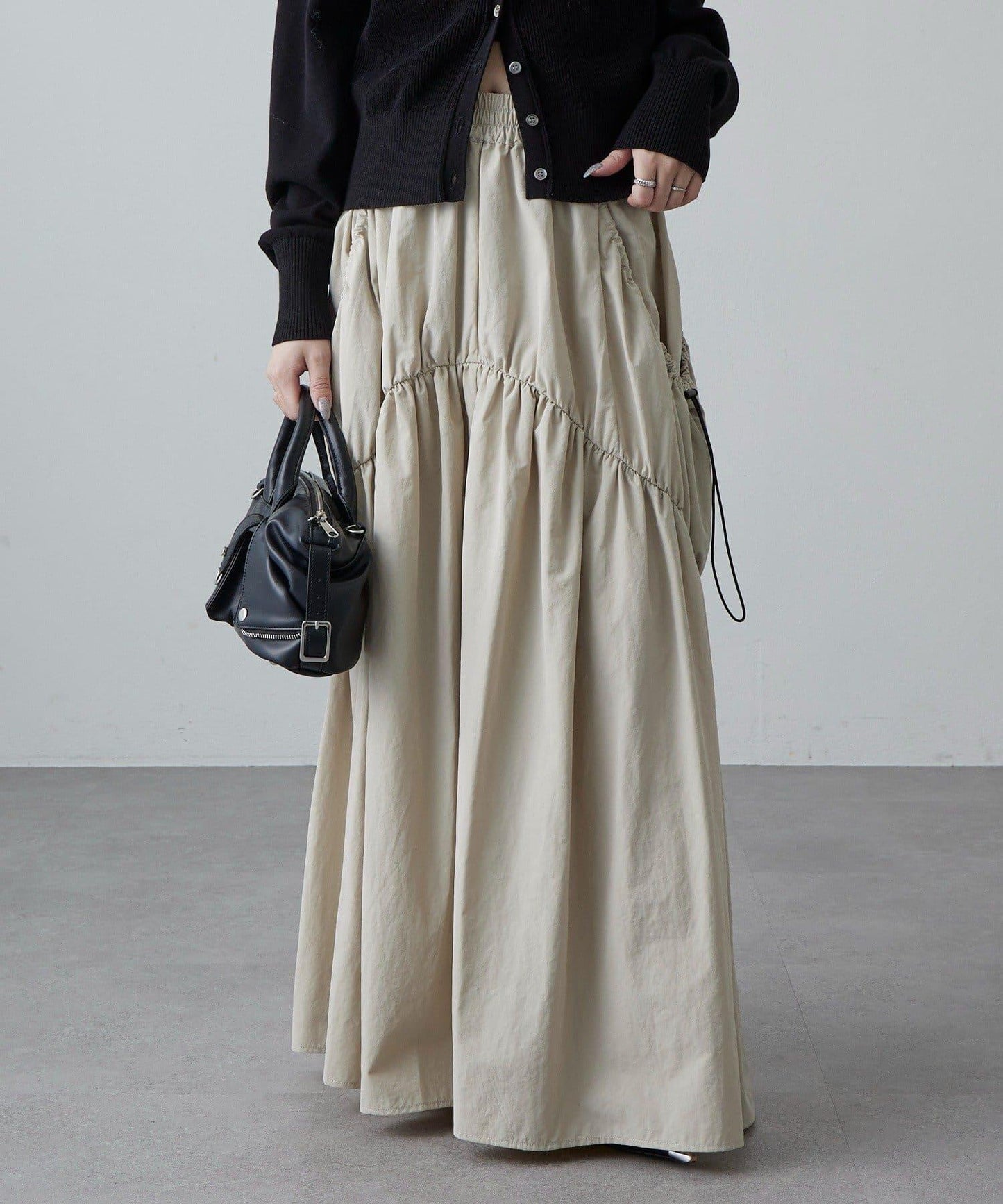 大口袋抽褶半身裙