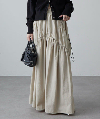 大口袋抽褶半身裙