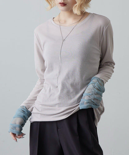 袖部抽褶設計 套頭上衣