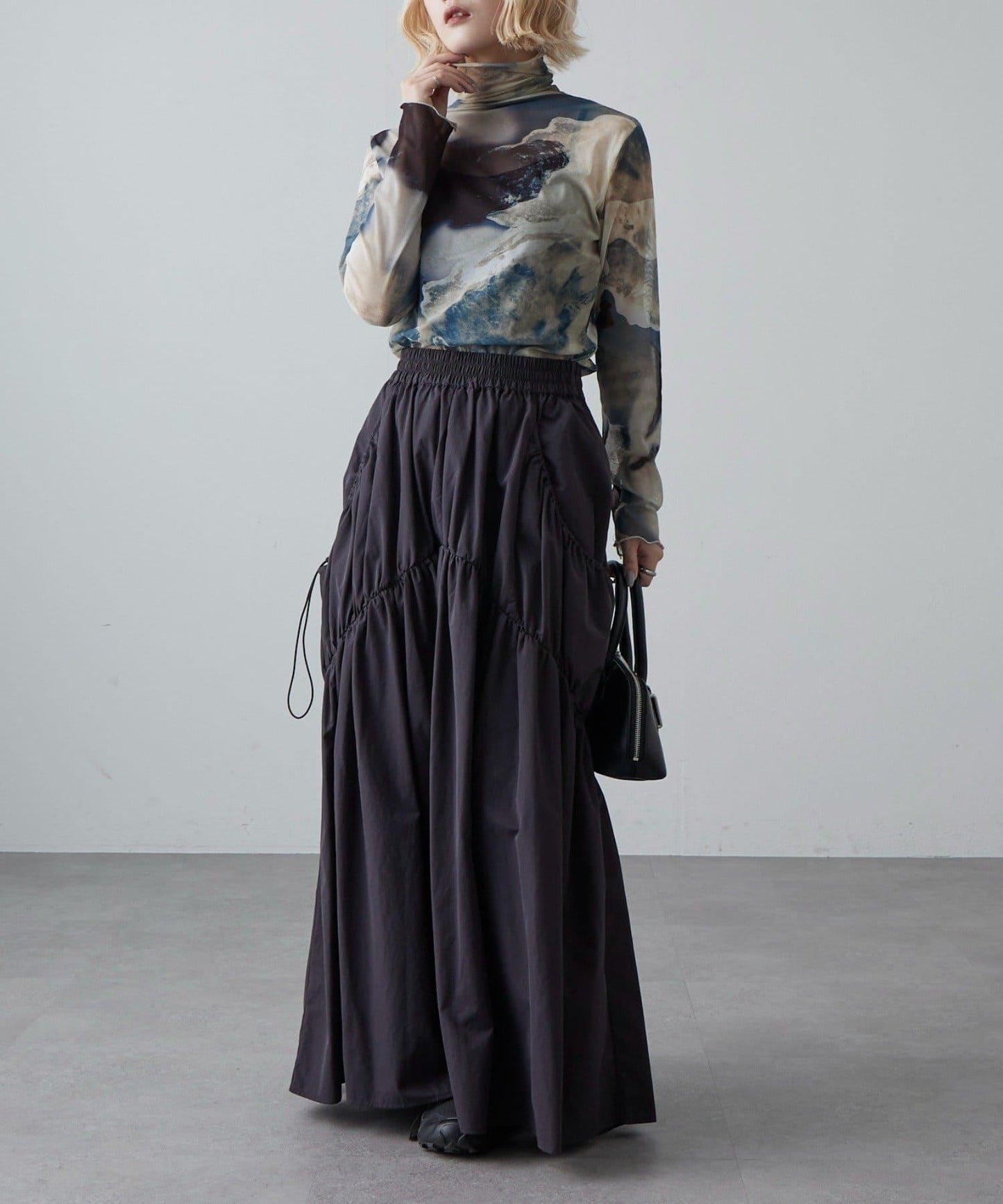 大口袋抽褶半身裙