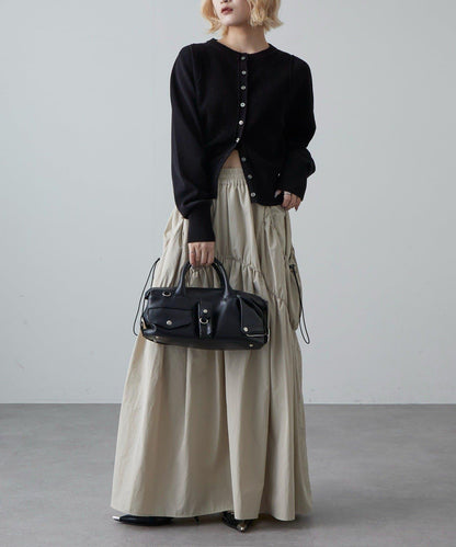 大口袋抽褶半身裙