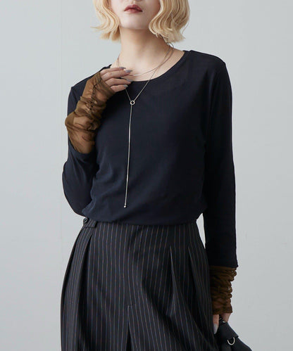 袖部抽褶設計 套頭上衣