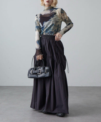 大口袋抽褶半身裙