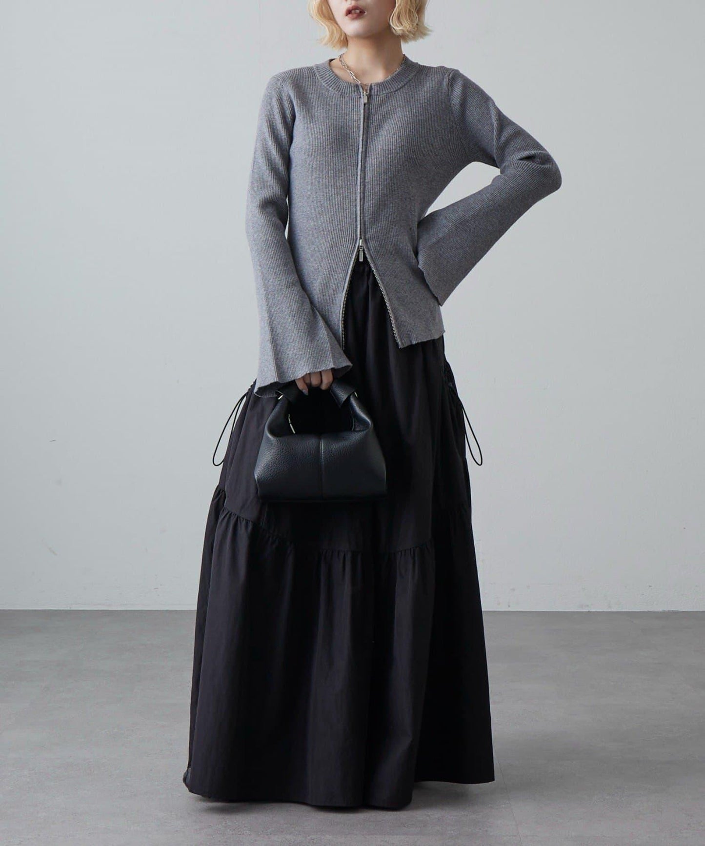 大口袋抽褶半身裙