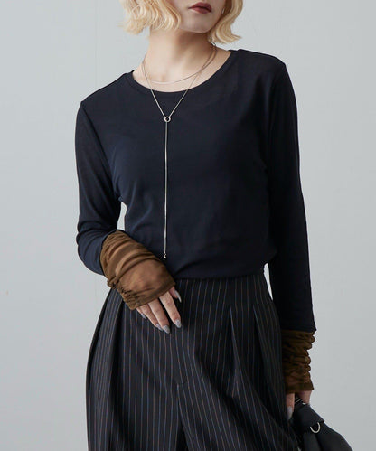 袖部抽褶設計 套頭上衣