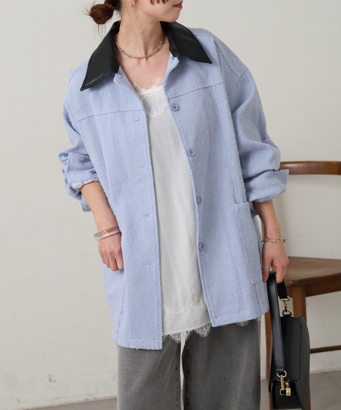 可拆卸皮革領 工裝版型 工裝外套