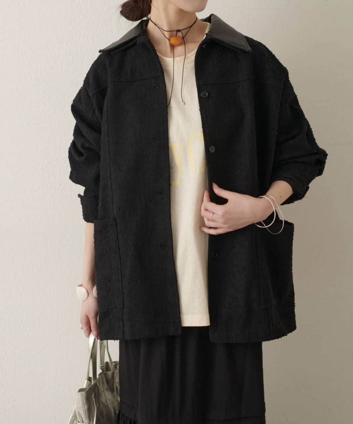 可拆卸皮革領 工裝版型 工裝外套