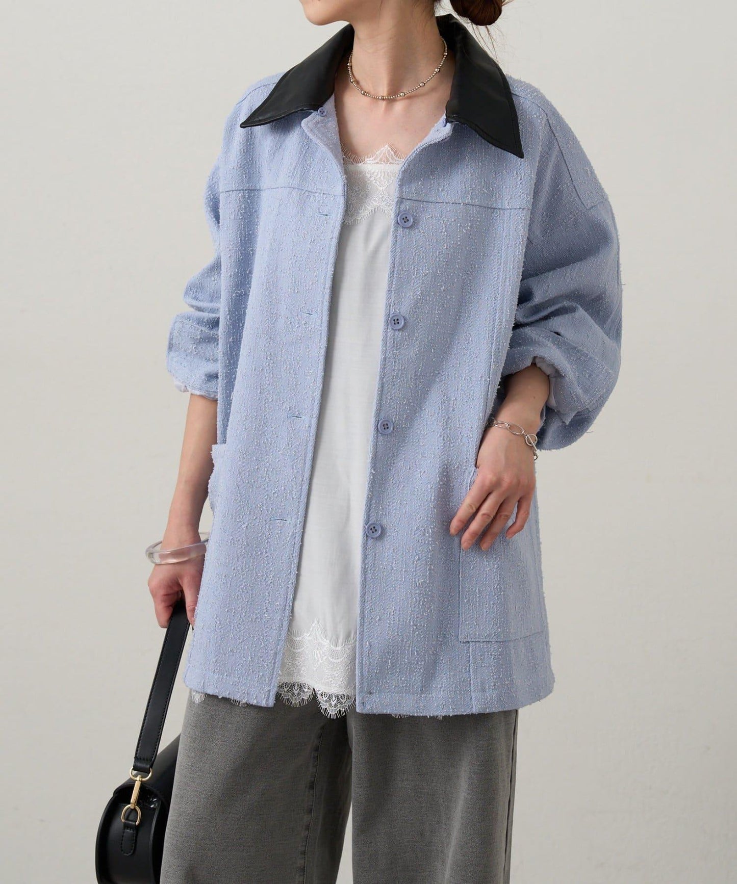 可拆卸皮革領 工裝版型 工裝外套