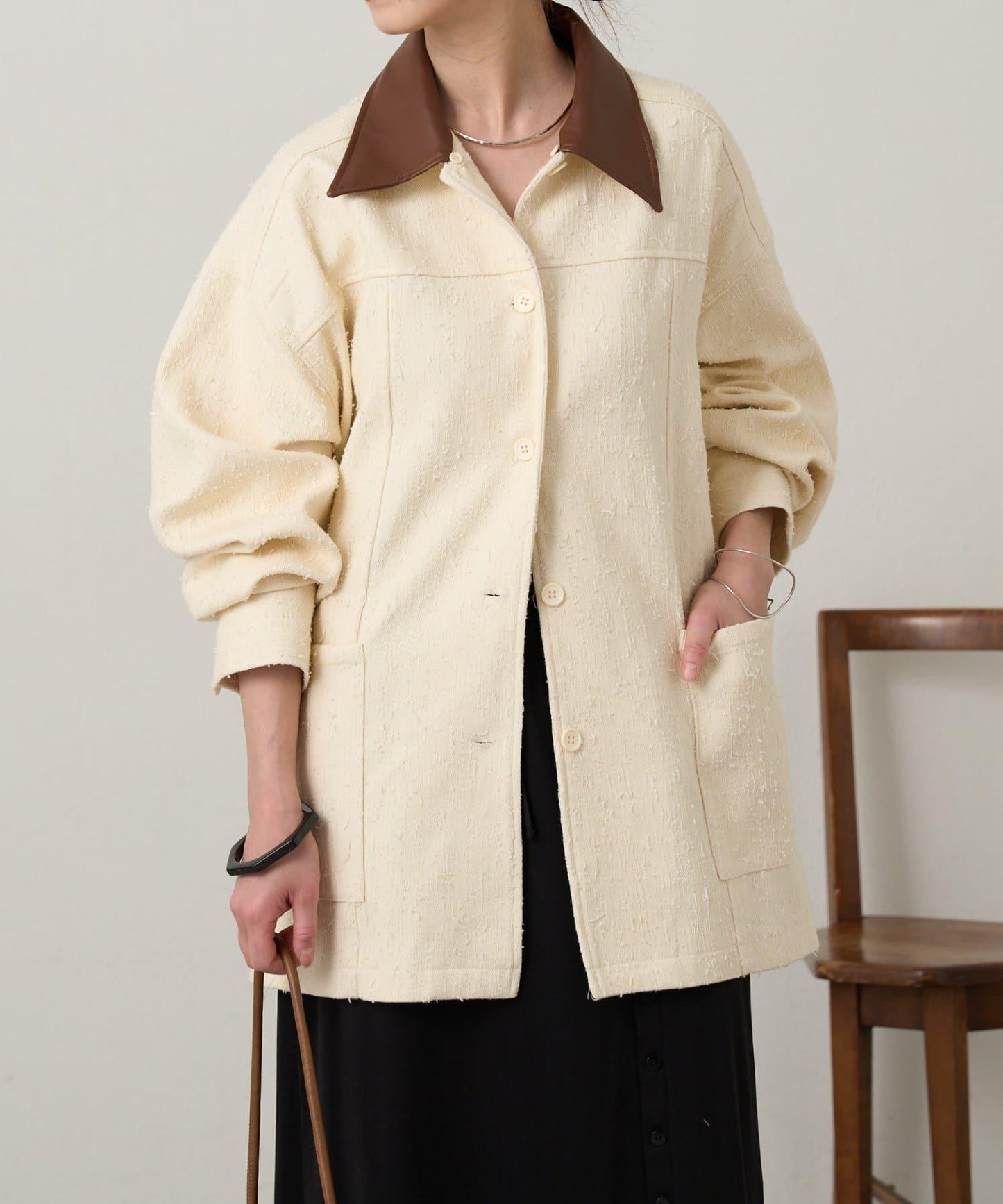 可拆卸皮革領 工裝版型 工裝外套