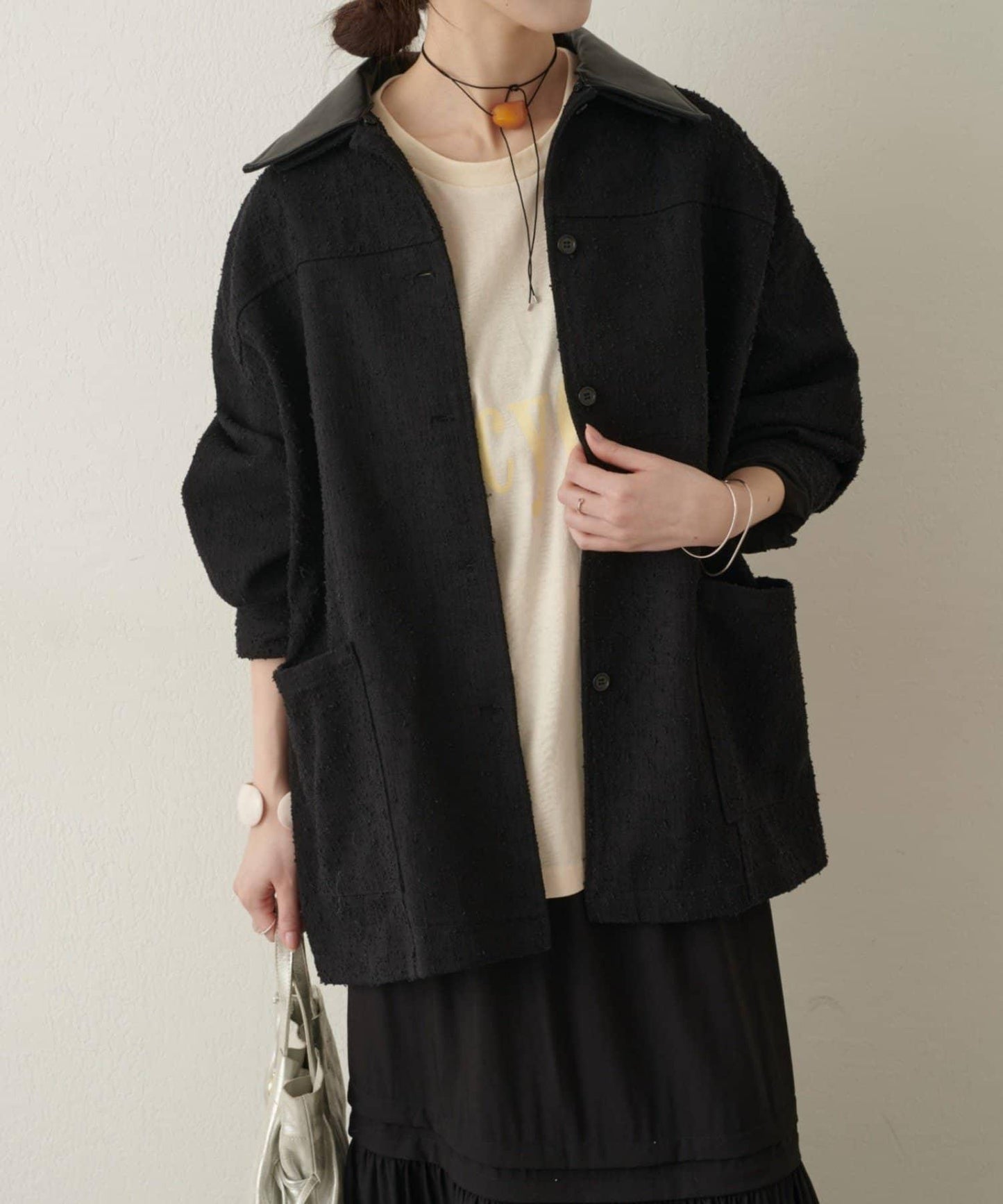 可拆卸皮革領 工裝版型 工裝外套