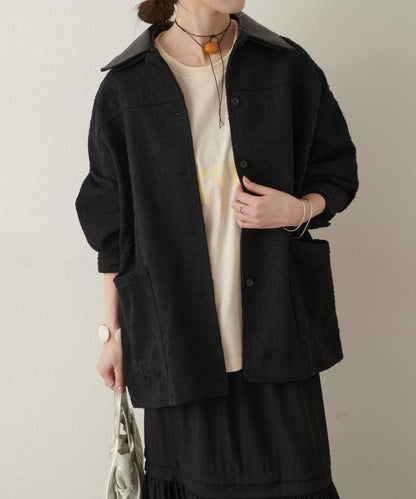 可拆卸皮革領 工裝版型 工裝外套