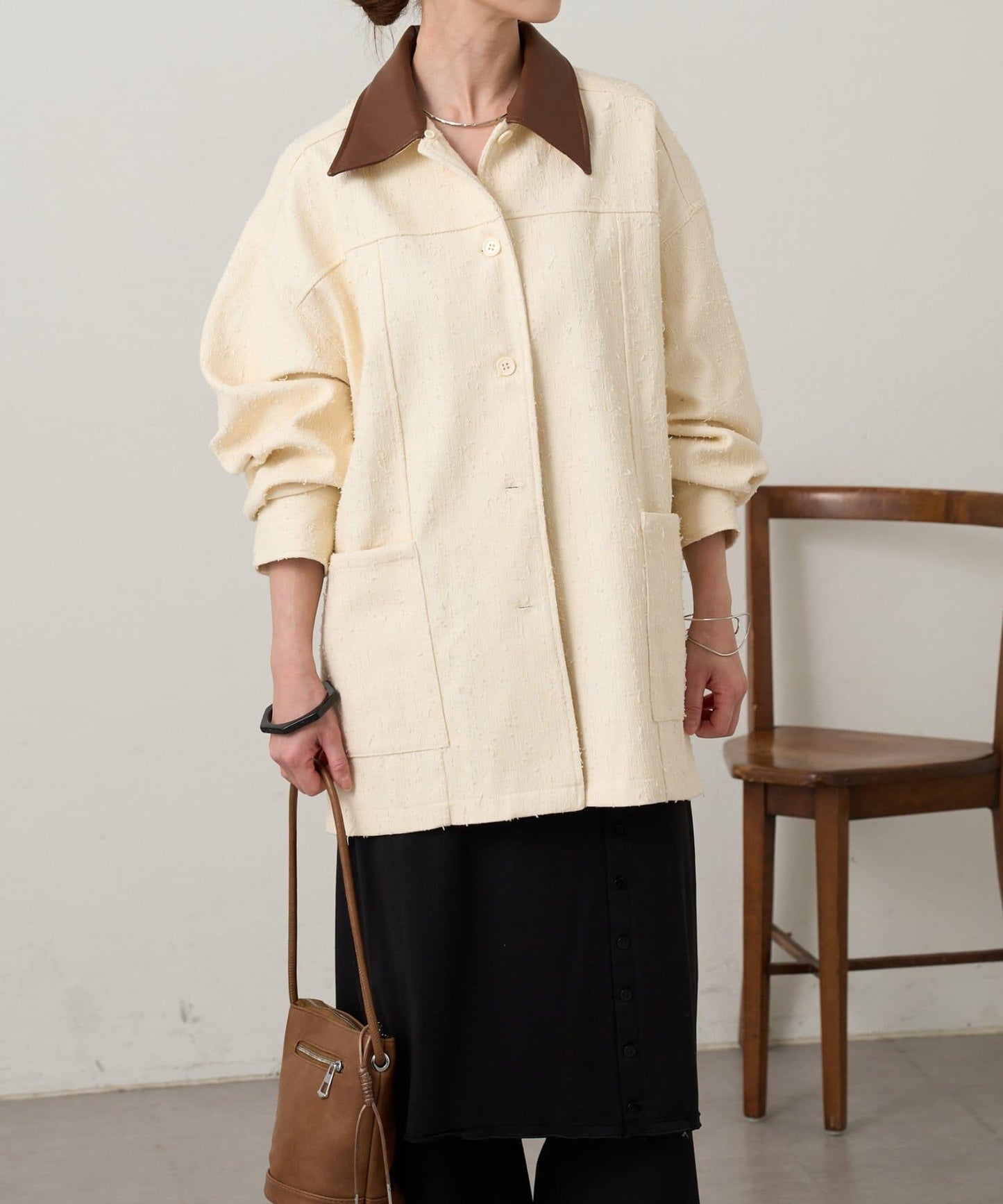 可拆卸皮革領 工裝版型 工裝外套