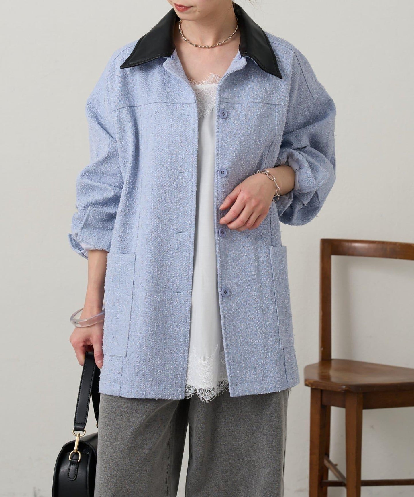 可拆卸皮革領 工裝版型 工裝外套