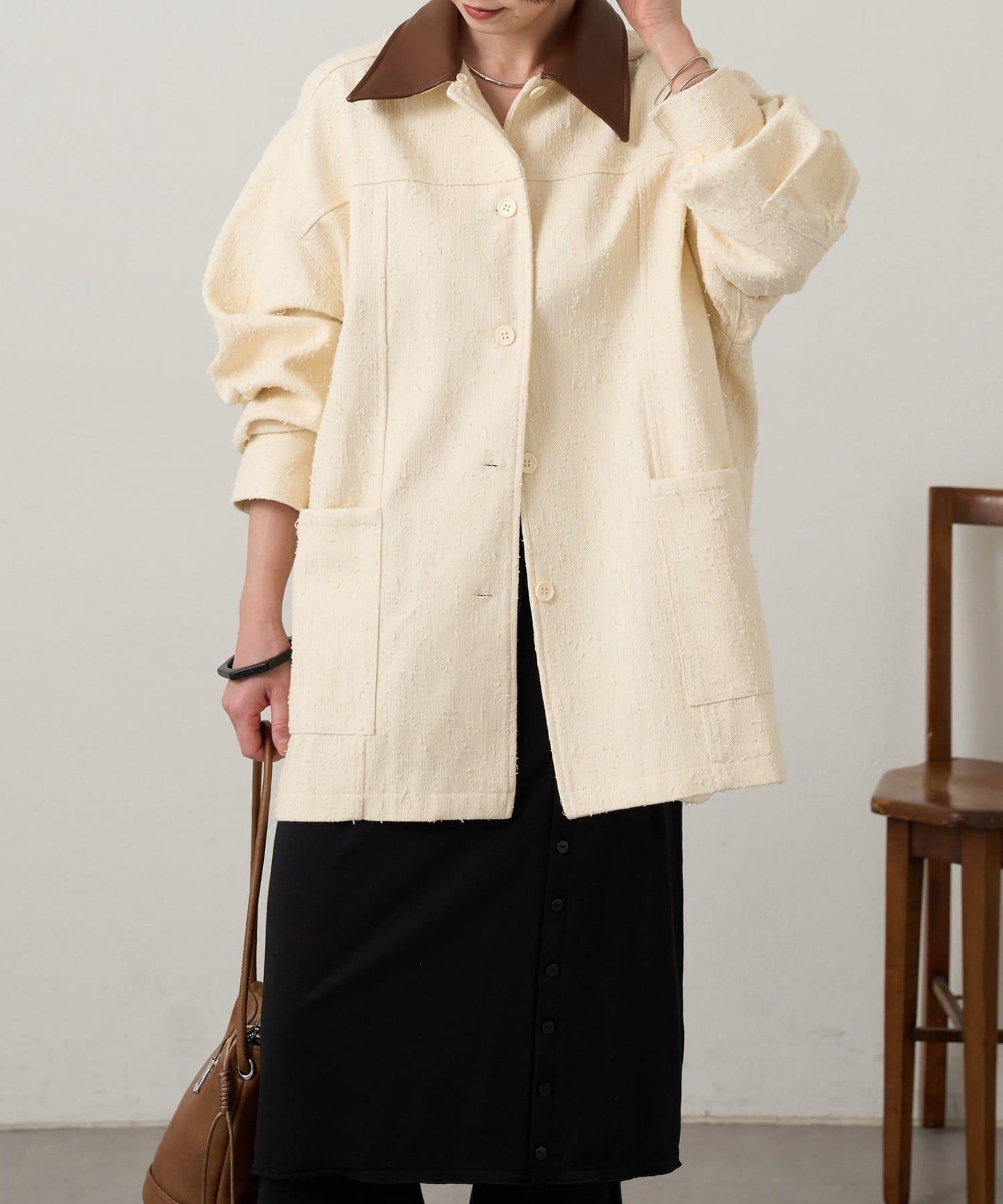 可拆卸皮革領 工裝版型 工裝外套