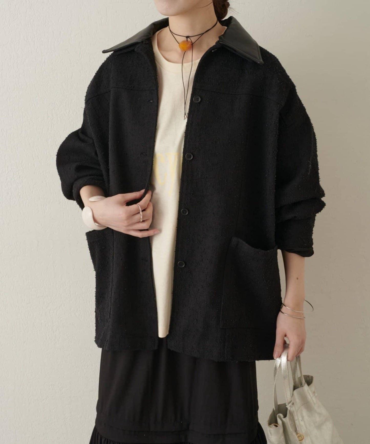 可拆卸皮革領 工裝版型 工裝外套