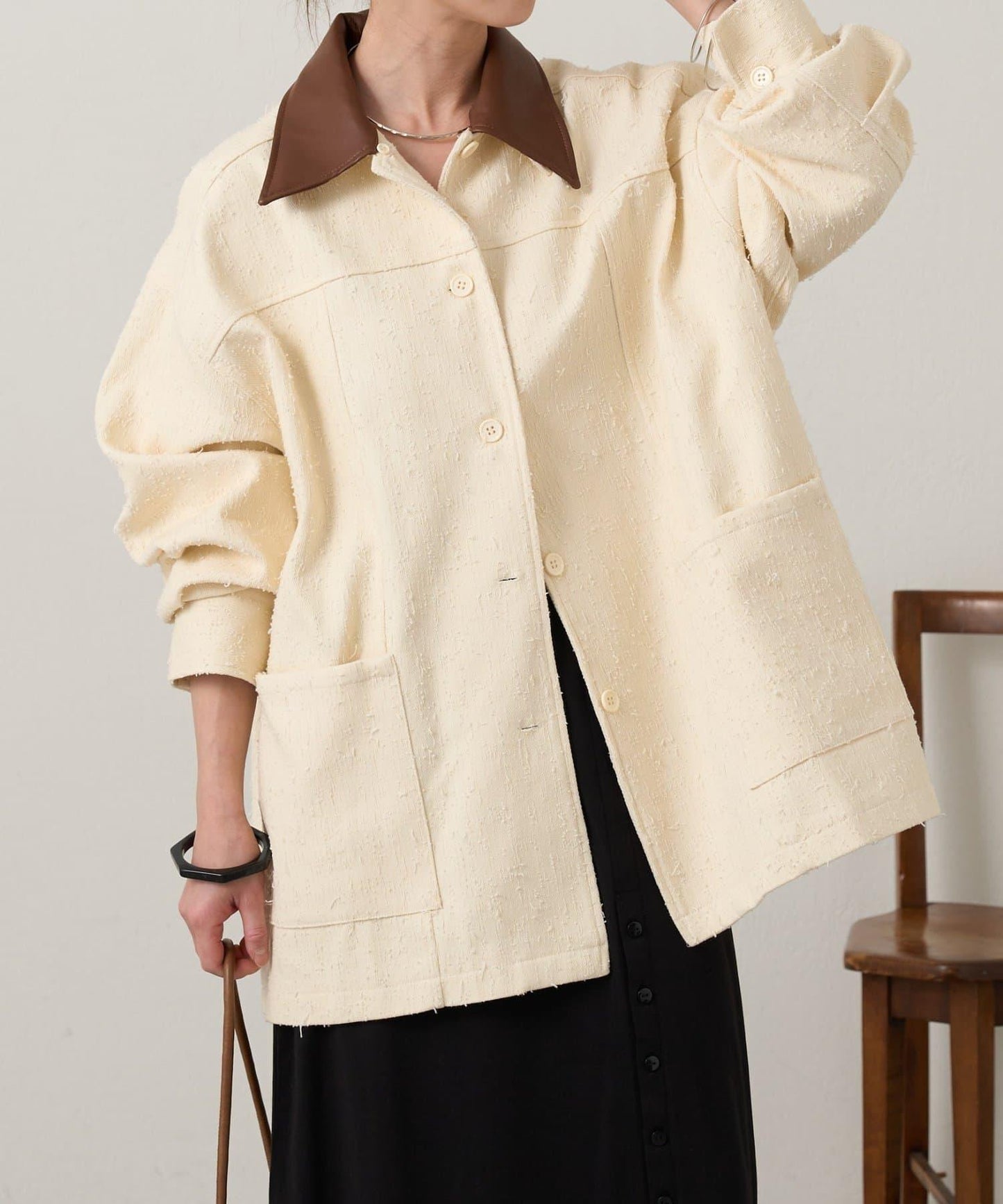 可拆卸皮革領 工裝版型 工裝外套