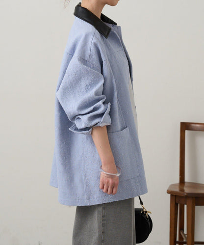 可拆卸皮革領 工裝版型 工裝外套