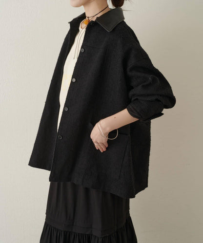 可拆卸皮革領 工裝版型 工裝外套