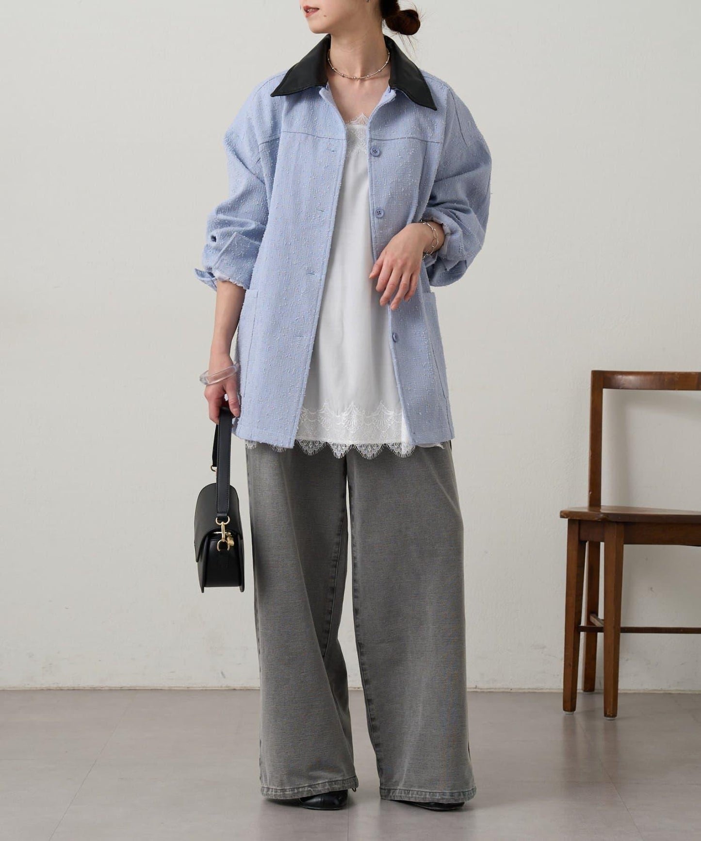 可拆卸皮革領 工裝版型 工裝外套