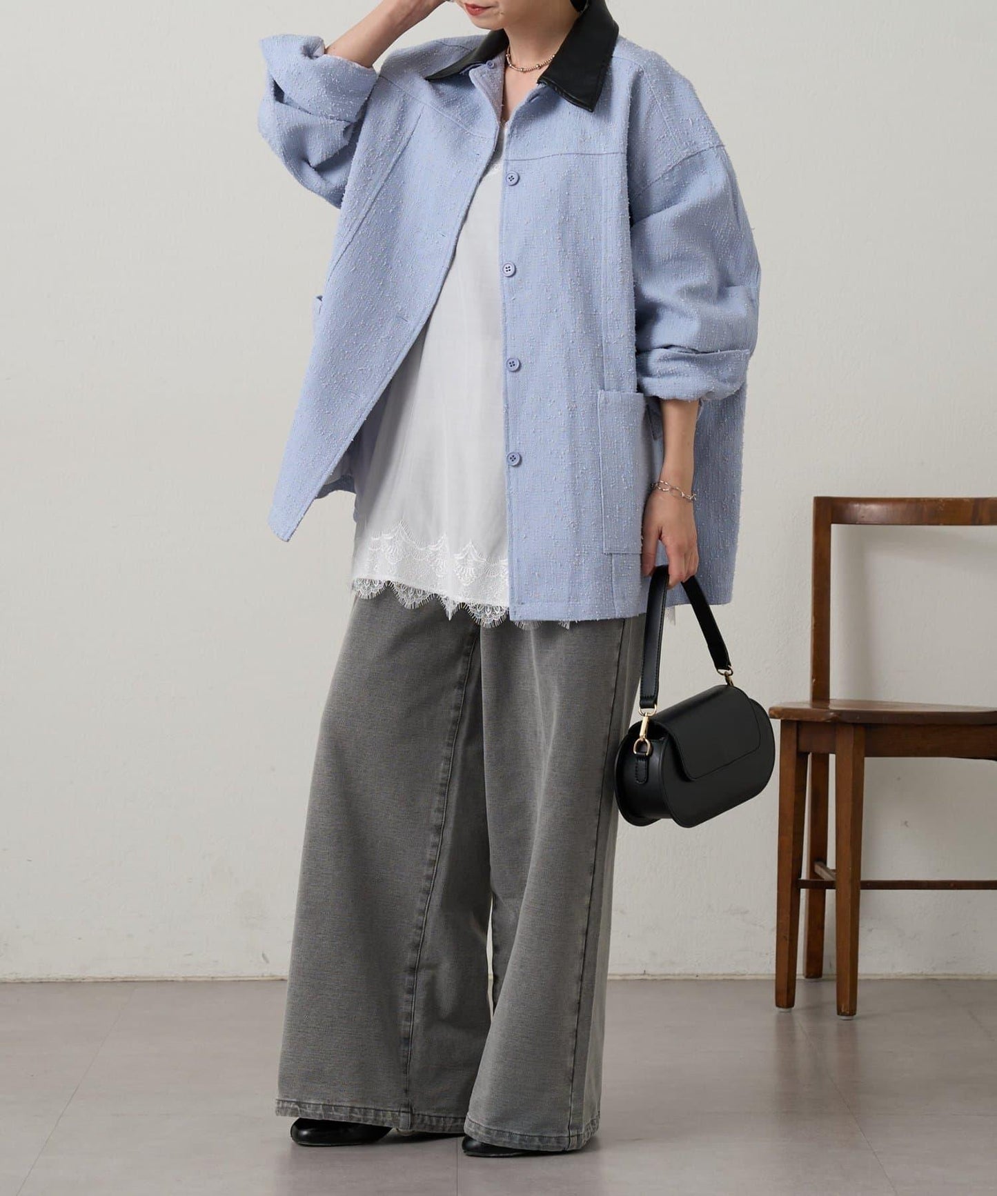 可拆卸皮革領 工裝版型 工裝外套