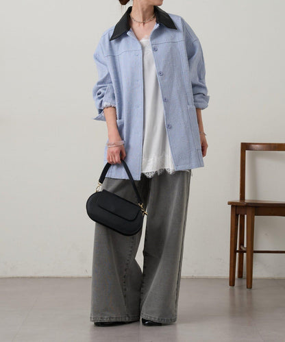 可拆卸皮革領 工裝版型 工裝外套