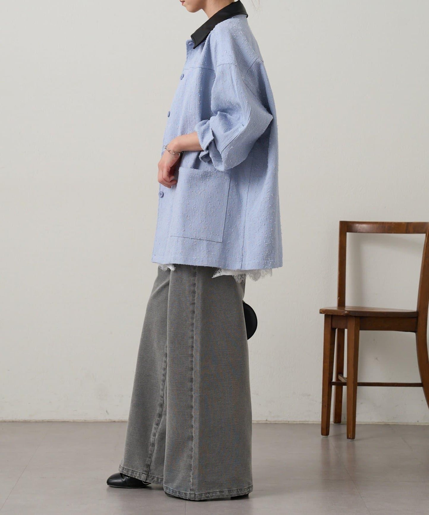 可拆卸皮革領 工裝版型 工裝外套