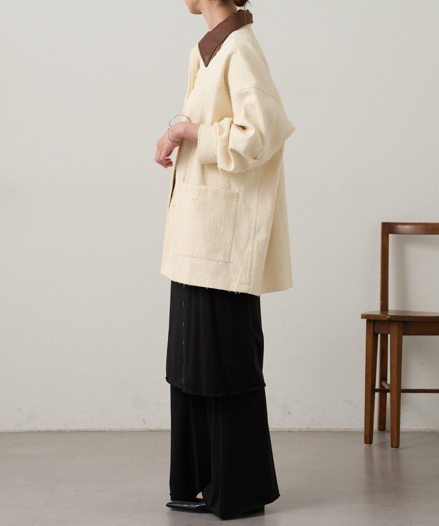 可拆卸皮革領 工裝版型 工裝外套