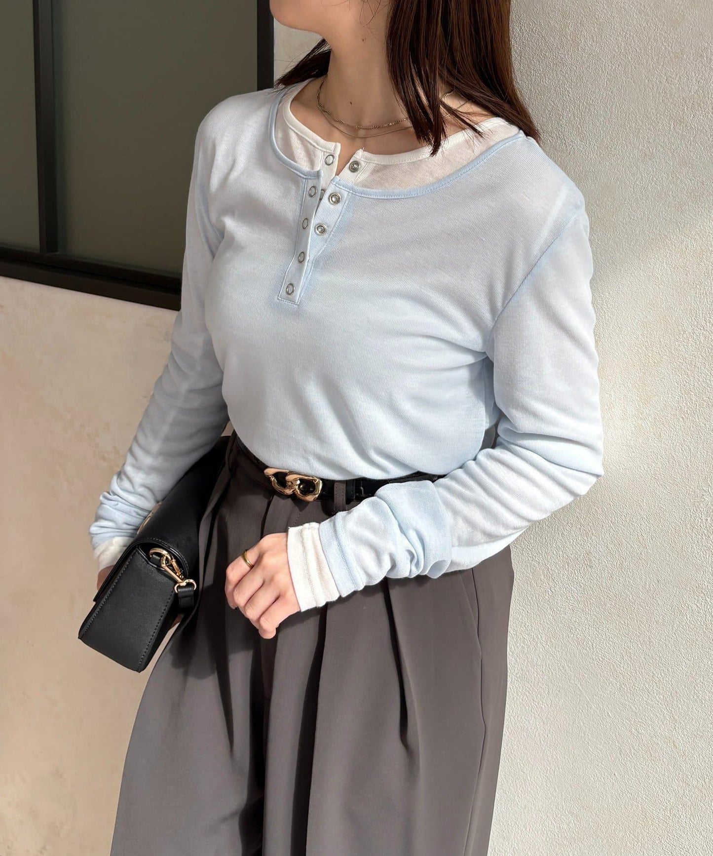 透膚羅紋亨利領套頭上衣