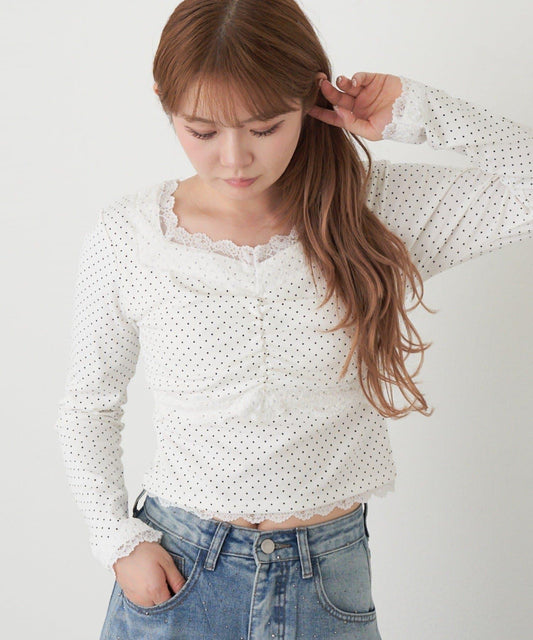 帶胸墊 蕾絲 長袖T恤