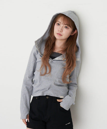 連帽亨利領長袖T恤