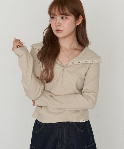 連帽亨利領長袖T恤