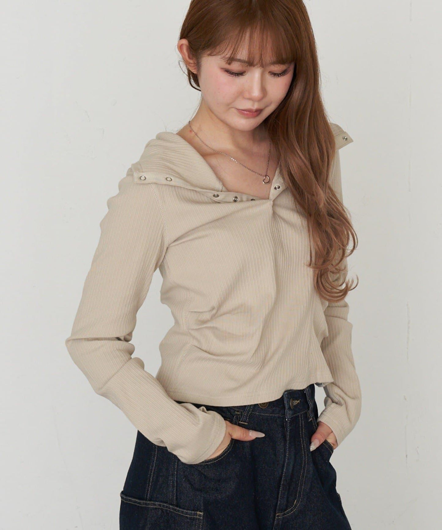 連帽亨利領長袖T恤