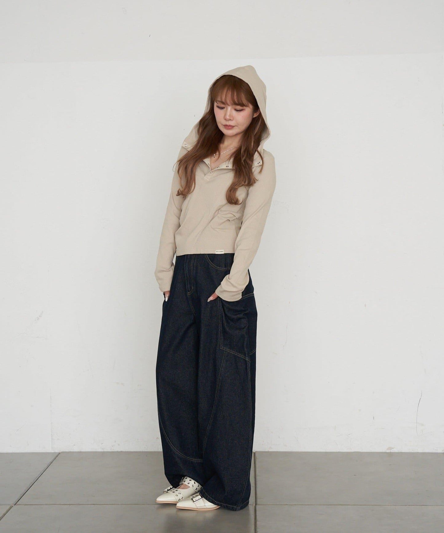 連帽亨利領長袖T恤