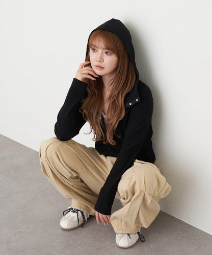 連帽亨利領長袖T恤