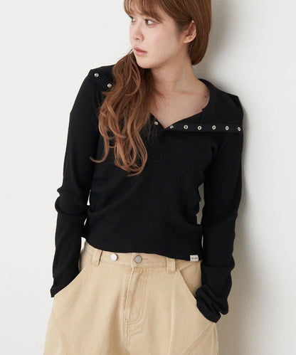 連帽亨利領長袖T恤