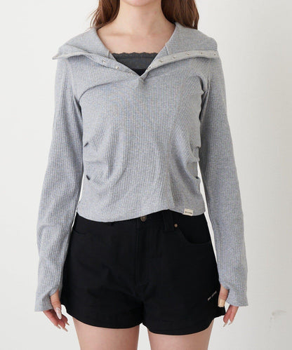 連帽亨利領長袖T恤