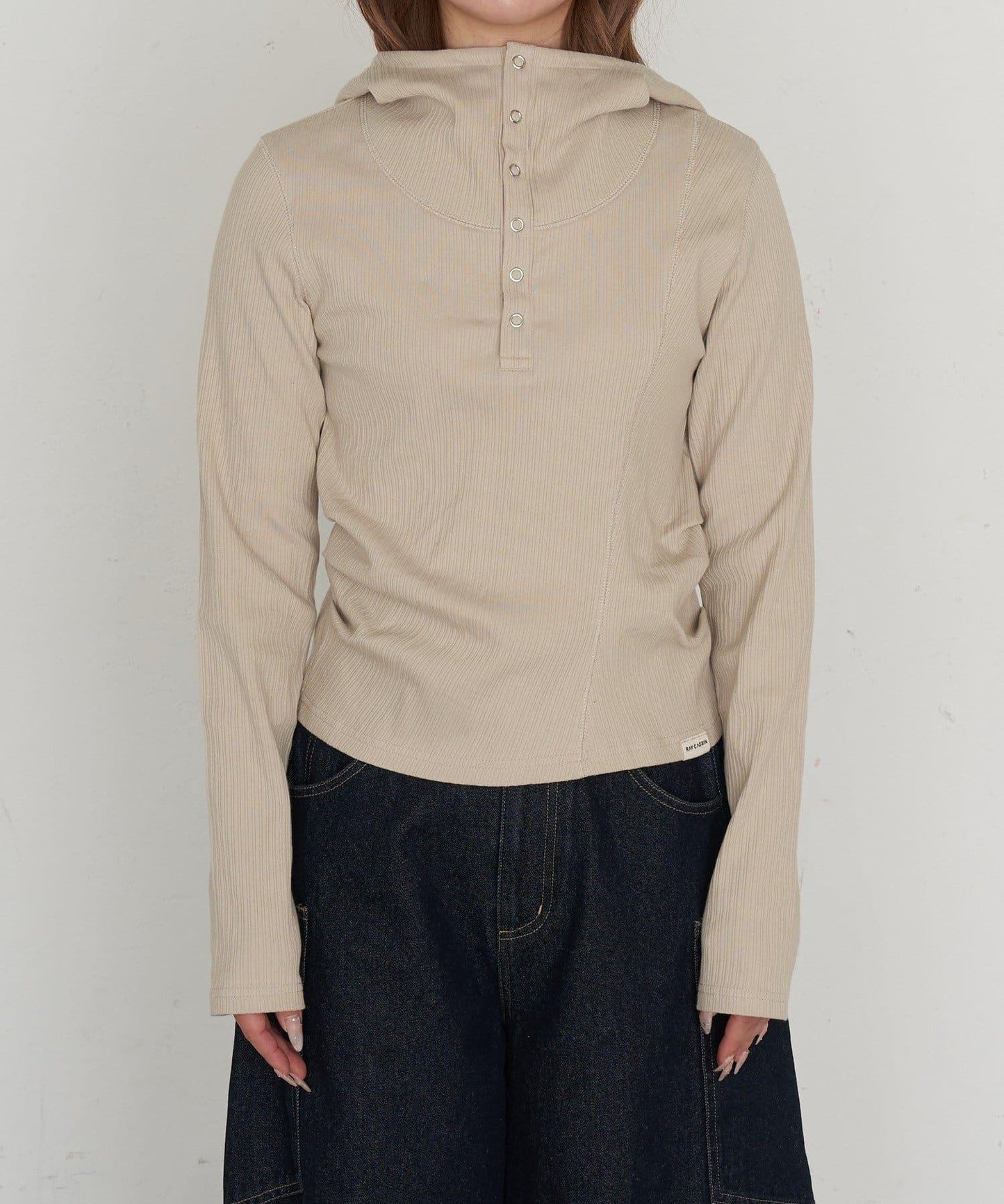 連帽亨利領長袖T恤