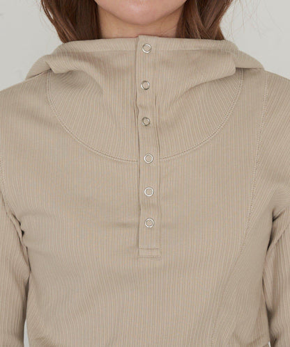 連帽亨利領長袖T恤