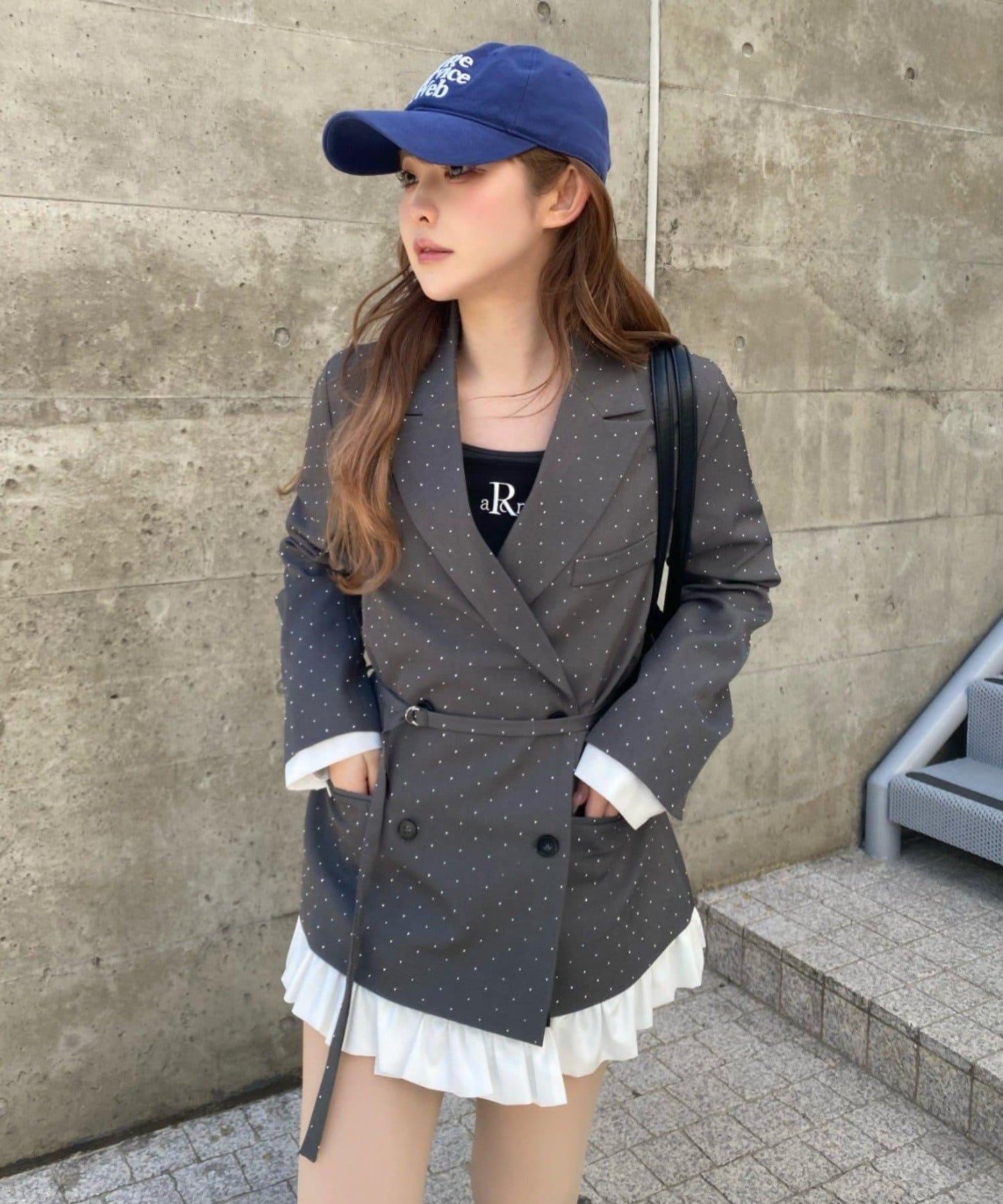 可成套穿搭 荷葉邊腰帶 夾克