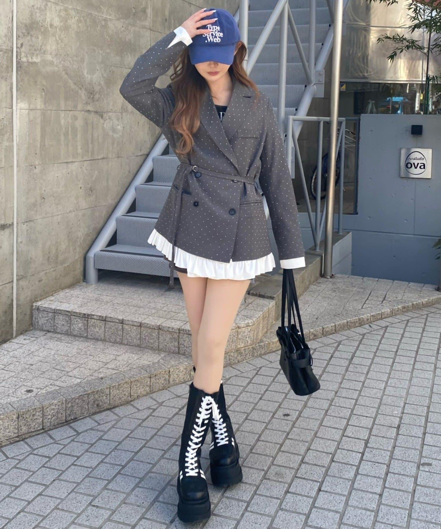 可成套穿搭 荷葉邊腰帶 夾克