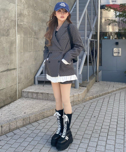 可成套穿搭 荷葉邊腰帶 夾克