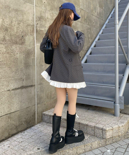 可成套穿搭 荷葉邊腰帶 夾克