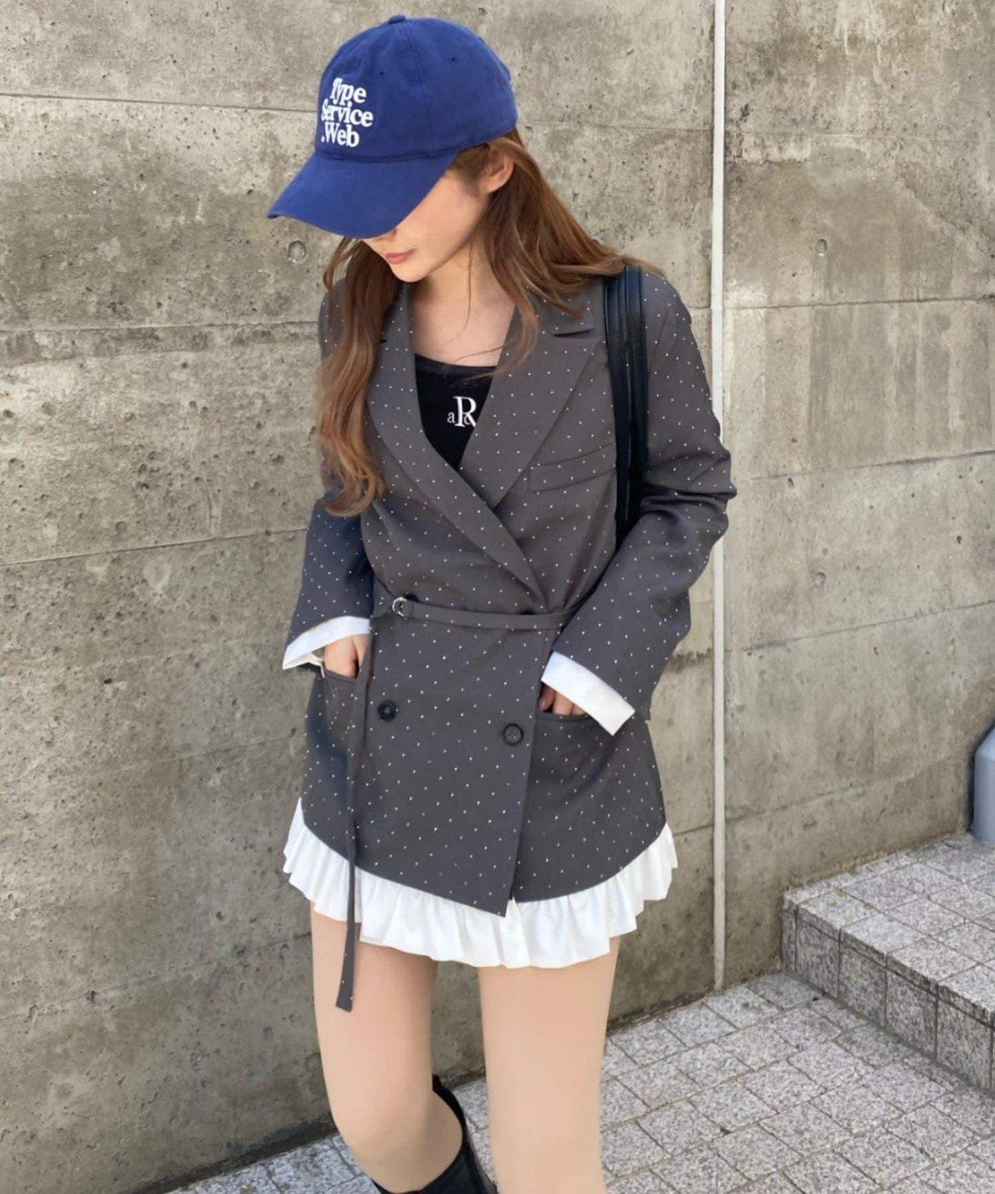 可成套穿搭 荷葉邊腰帶 夾克