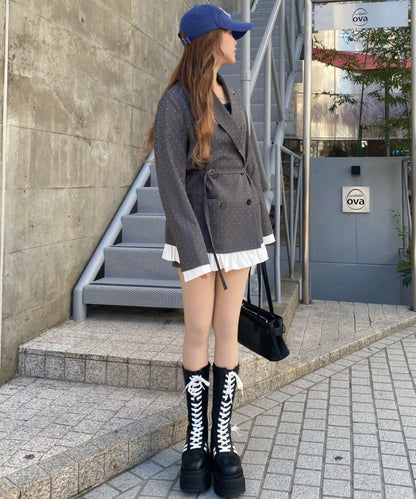 可成套穿搭 荷葉邊腰帶 夾克