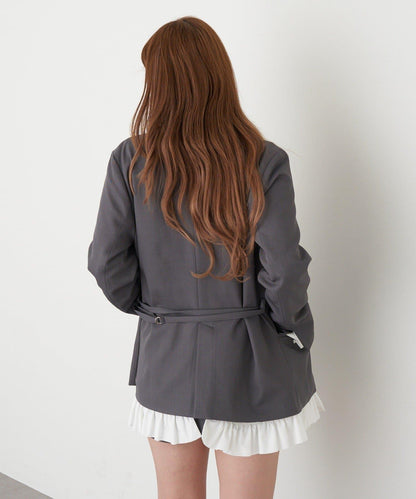 可成套穿搭 荷葉邊腰帶 夾克